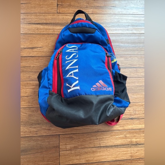 adidas Other - Adidas KU Jayhawks Student Backpack Bookbag Multi Pouches Laptop Red Blue